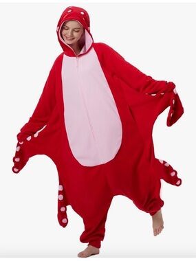 Red & Pink Octopus Hooded Onesie Pajama